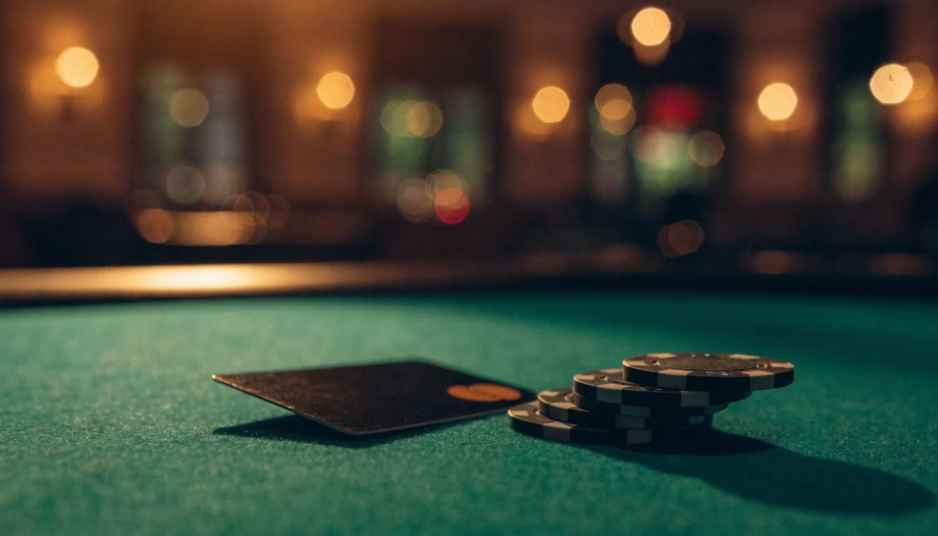 Mastercard-Kreditkarte aufgrünem Spieltisch mit Pokerchips